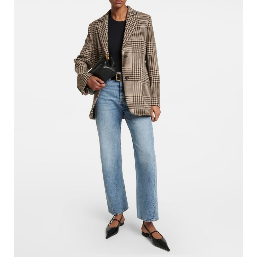Toteme Longline Wool Blend Blazer Tan Black Houndstooth Size 38 231-3001-224